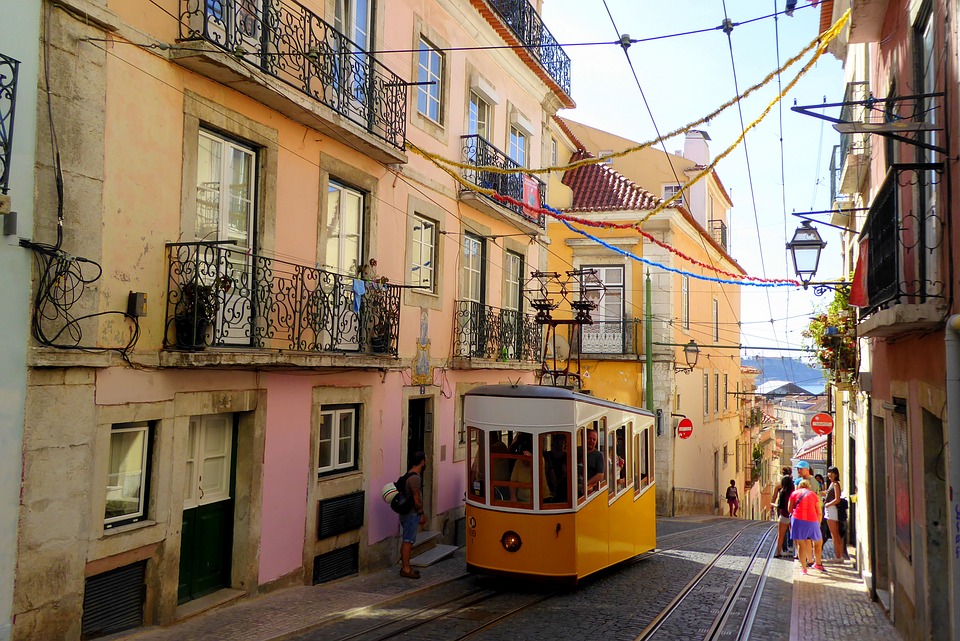 Traditional Yellow wooden tram, Lisbon